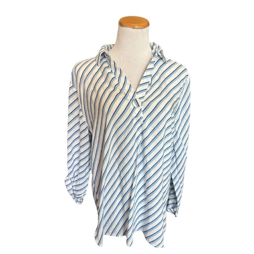 NWT Womems Grand & Greene Striped V Neck Airy Top - Sz XL